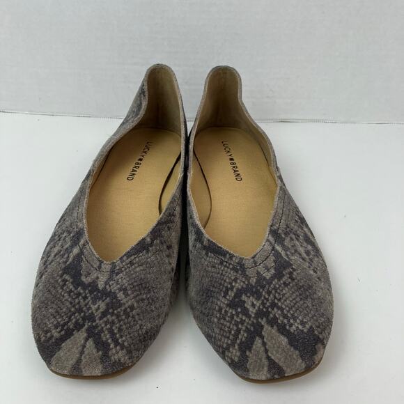 Lucky Brand Sz 10 Alba Grey Suede Animal Print Ballet Flats Soft Comfy - Picture 4 of 16